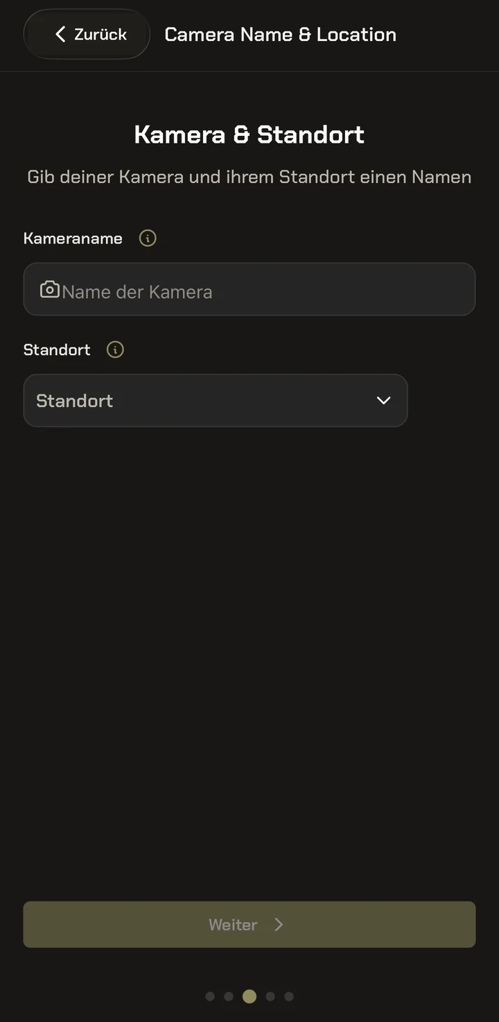 Modernhunter App: Eingabemaske für Kameraname und Standort